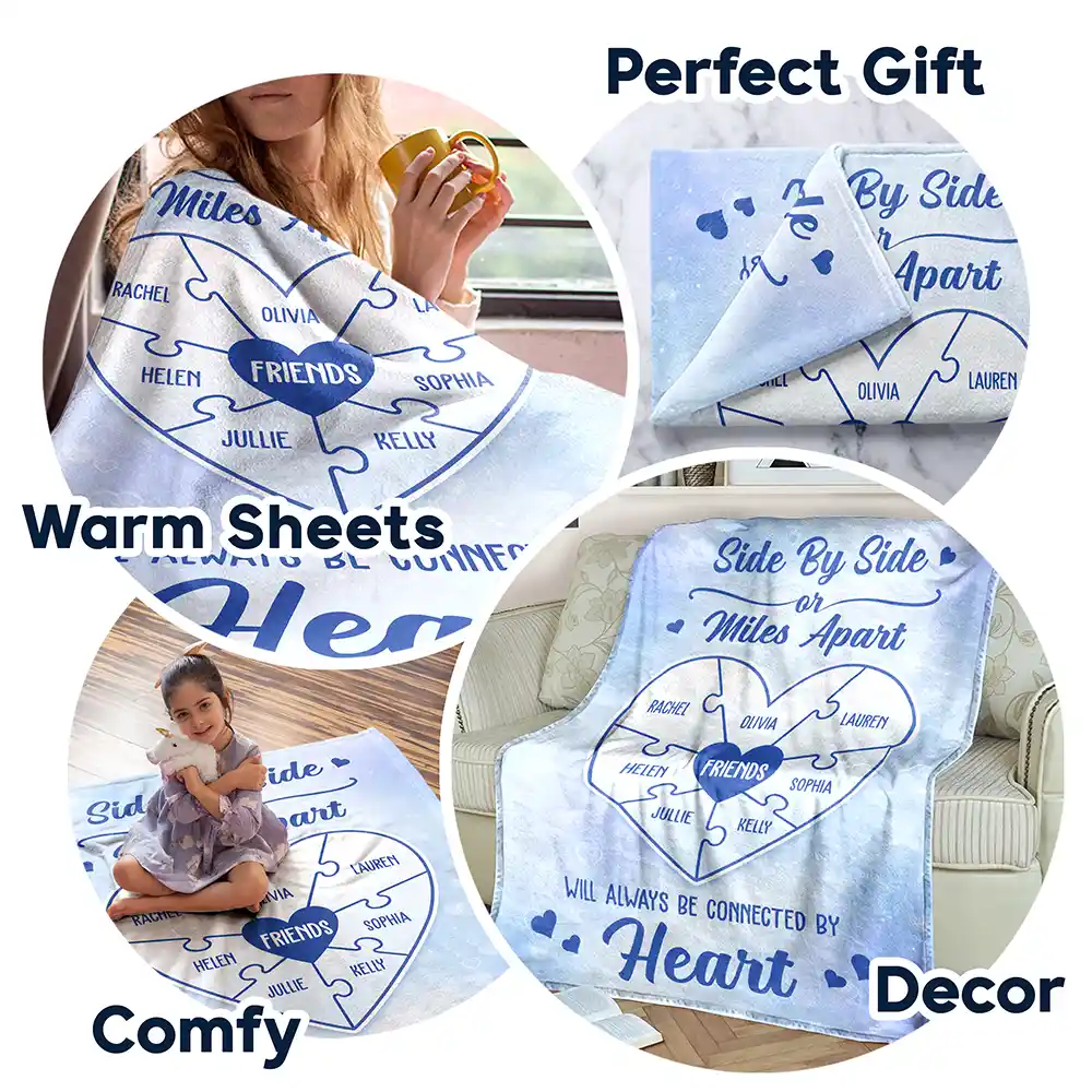 Friends Sisters Will Always Be Connected By Heart - Personalized Fleece Blanket, Sherpa Blanket - Image 7
