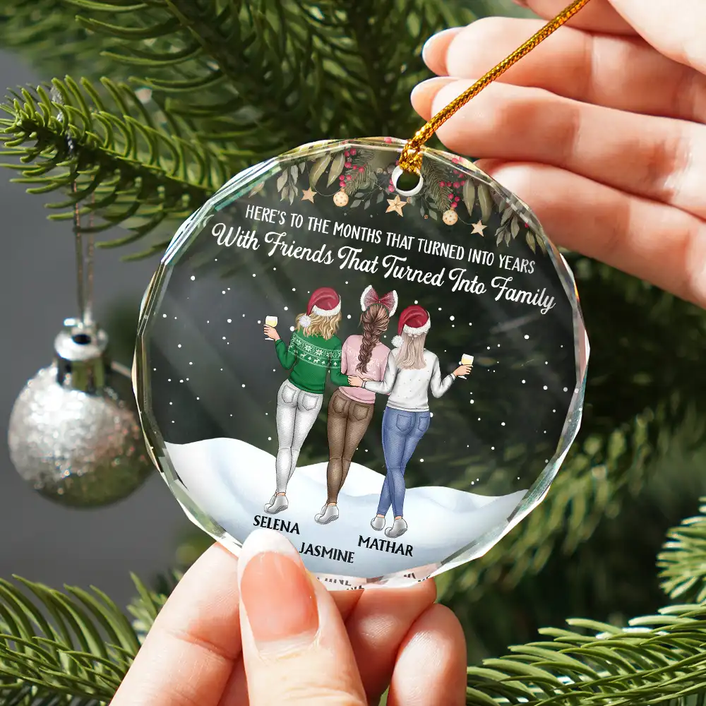 Friends That Turn Into Family Backside - Personalized Circle Glass Ornament - Image 2