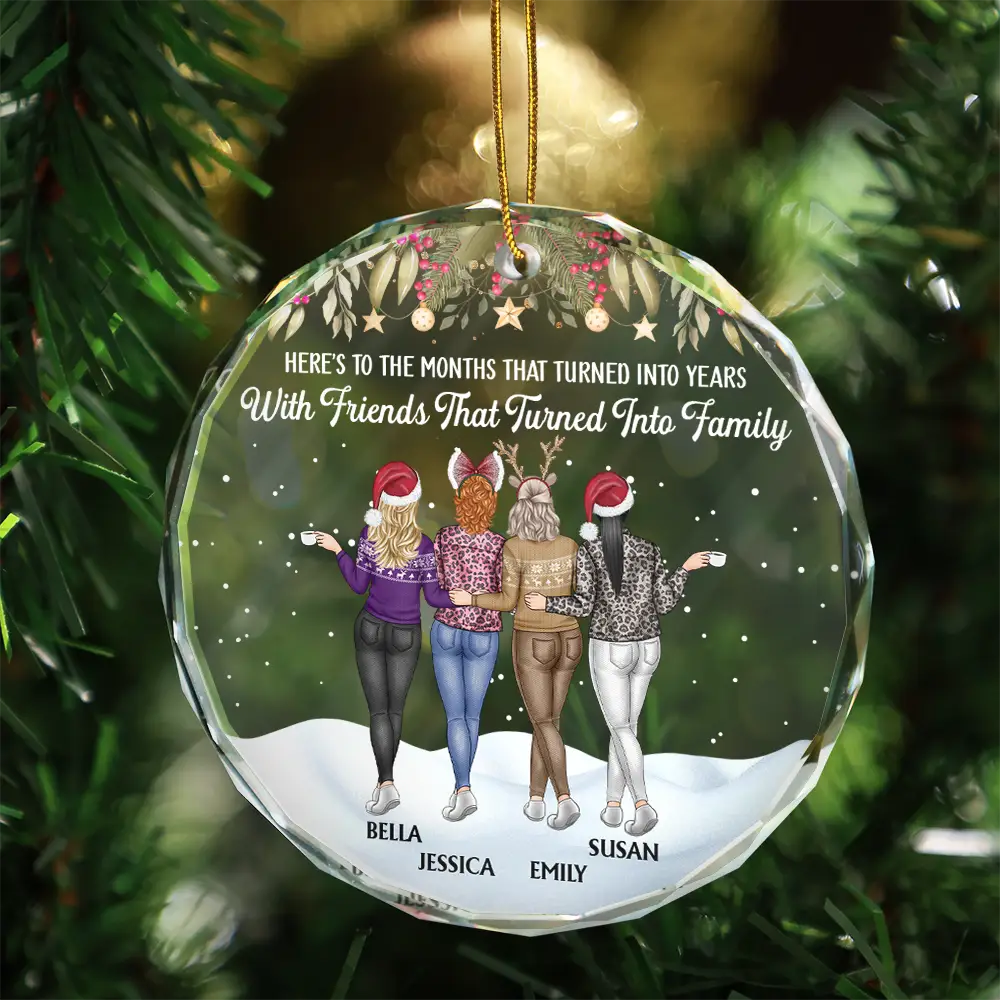 Friends That Turn Into Family Backside - Personalized Circle Glass Ornament - Image 3