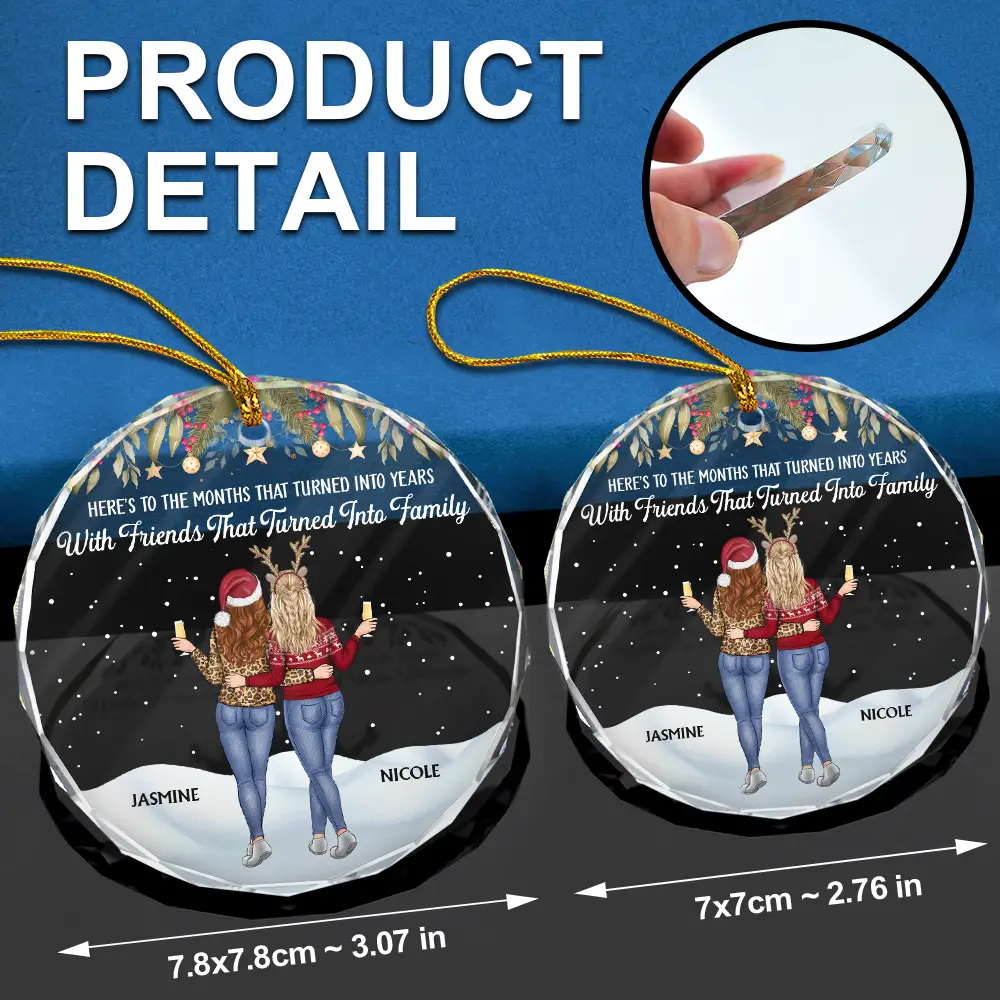 Friends That Turn Into Family Backside - Personalized Circle Glass Ornament - Image 6