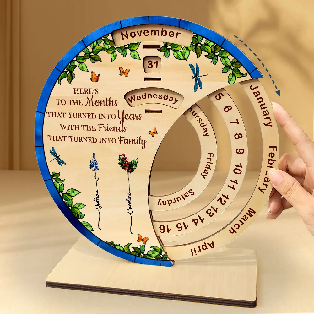 Friends That Turned Into Family Birth Flower Bestie - Personalized Spinning Perpetual Desk Calendar - Image 4