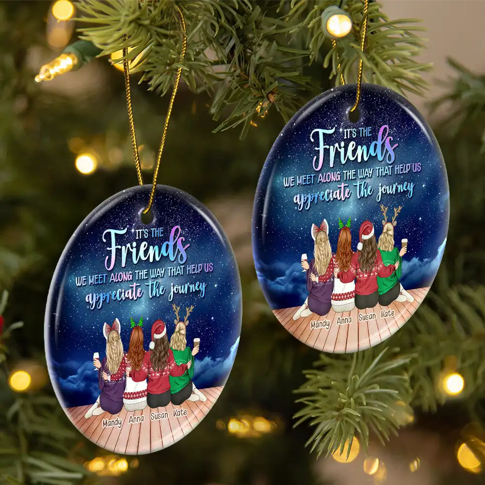 Friends We Meet Along The Way Christmas - Personalized Circle Ceramic Ornament - Image 2