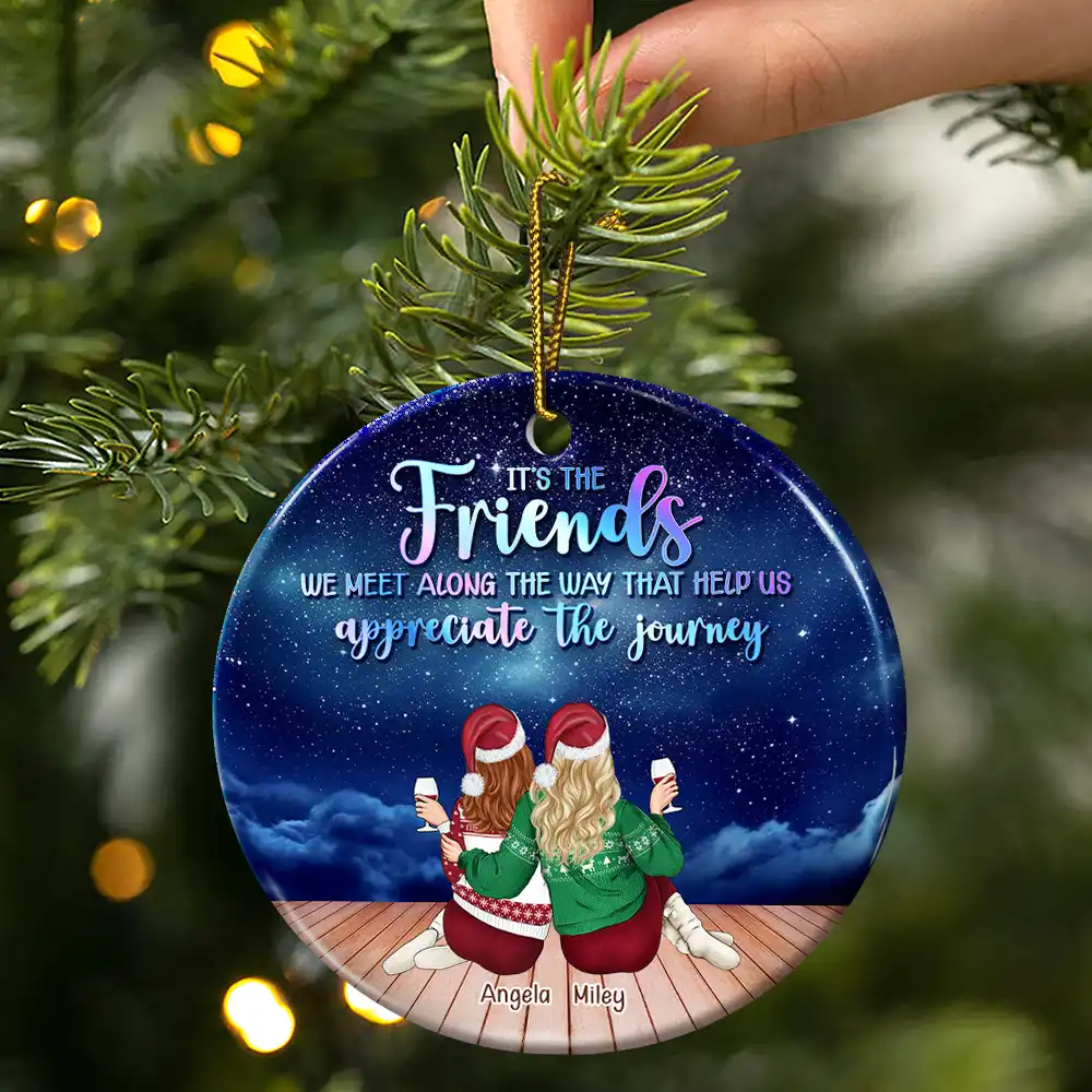 Friends We Meet Along The Way Christmas - Personalized Circle Ceramic Ornament - Image 3
