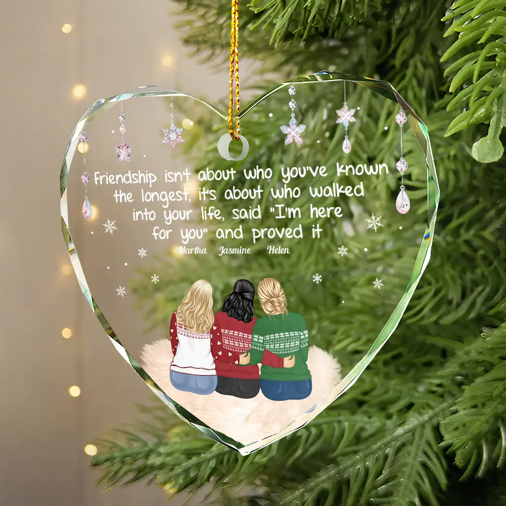 Friendship Isn't About Who You've Known The Longest - Personalized Heart Shaped Glass Ornament - Image 2