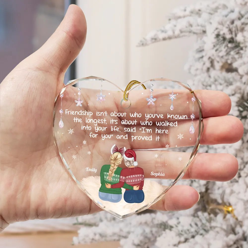 Friendship Isn't About Who You've Known The Longest - Personalized Heart Shaped Glass Ornament - Image 3