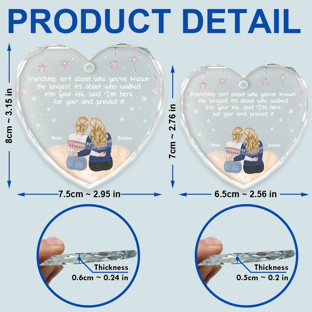 Friendship Isn't About Who You've Known The Longest - Personalized Heart Shaped Glass Ornament - Image 5