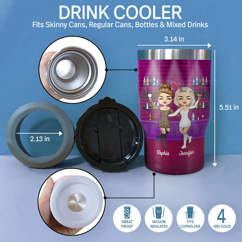 Friendship Trouble When We're Together - Gift For Bestie - Personalized Custom Triple 3 In 1 Can Cooler - Image 4