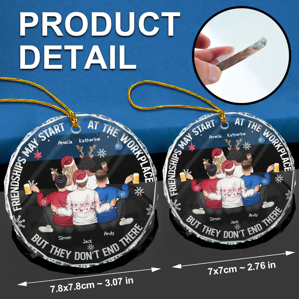 Friendships May Start At The Workplace Christmas Colleagues Backside - Personalized Circle Glass Ornament - Image 6