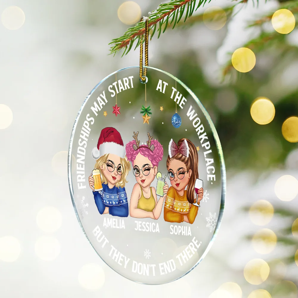 Friendships May Start At The Workplace Christmas Colleagues - Personalized Circle Acrylic Ornament - Image 2