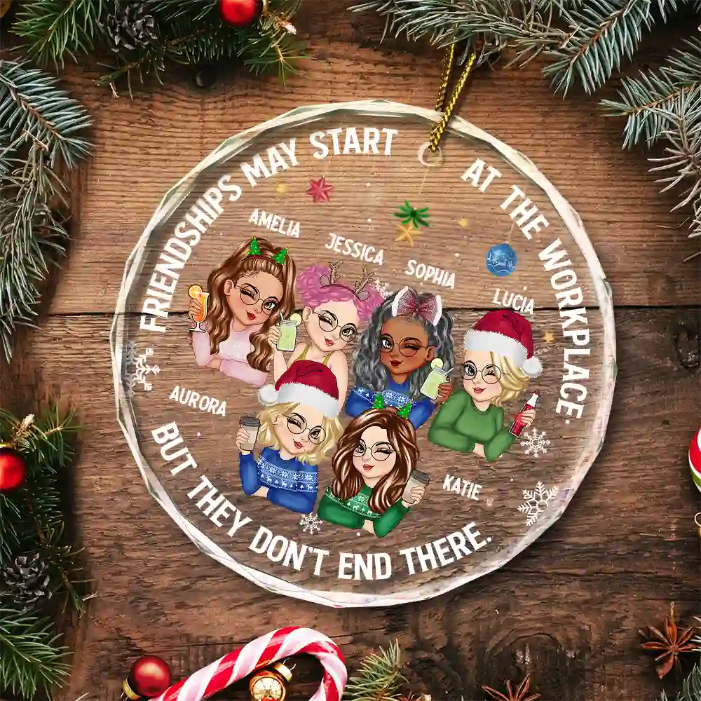 Friendships May Start At The Workplace Christmas Colleagues - Personalized Circle Glass Ornament - Image 5