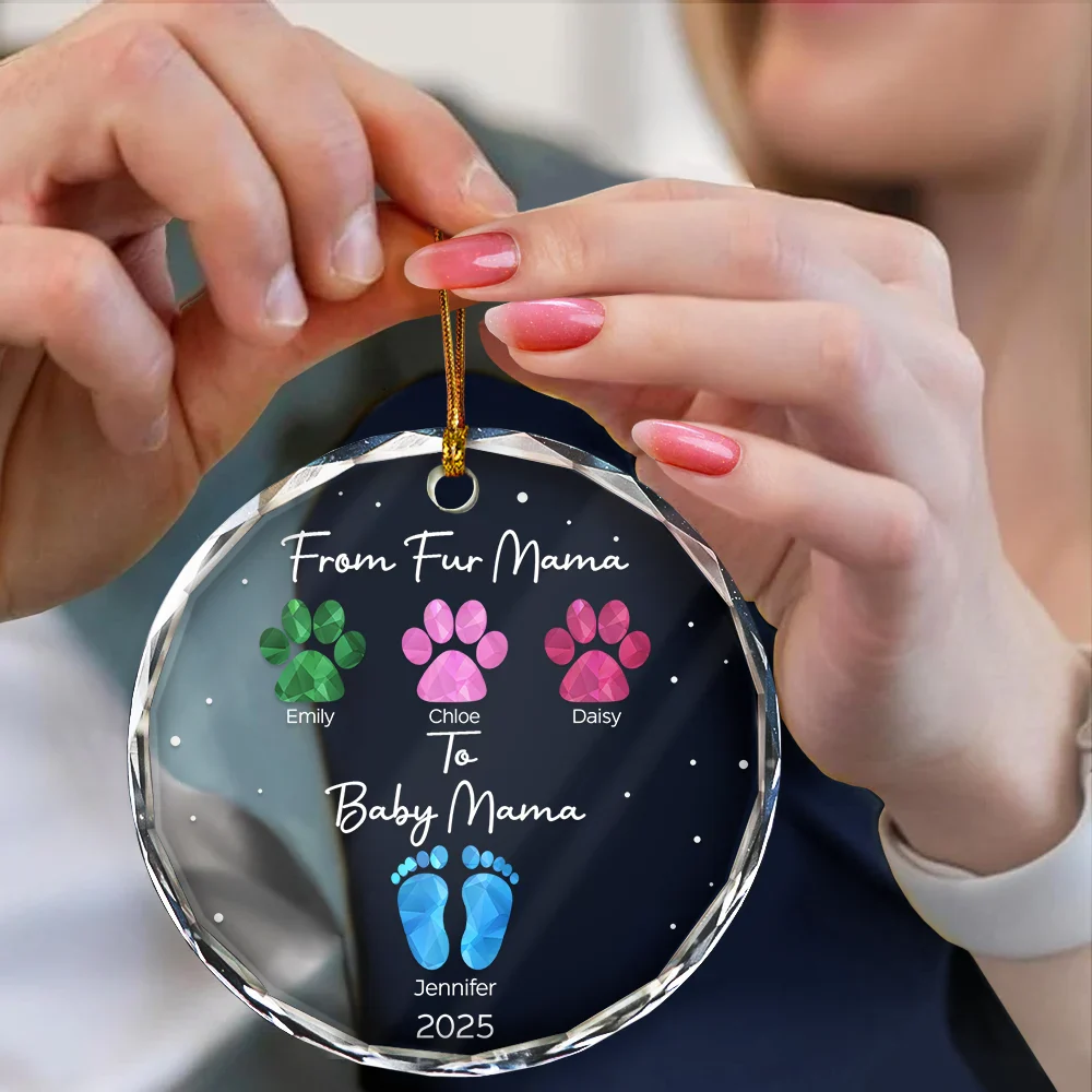 From Fur Mama To Baby Mama - Personalized Circle Glass Ornament - Image 4