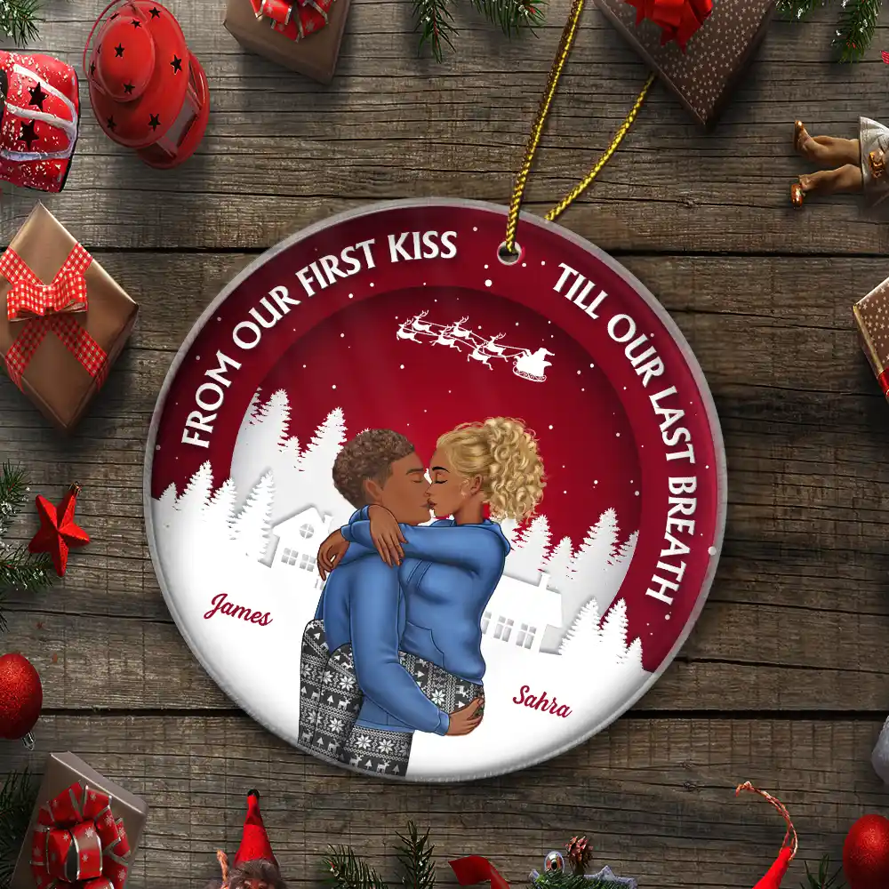 From Our First Kiss Couple Christmas - Personalized Circle Acrylic Ornament - Image 5