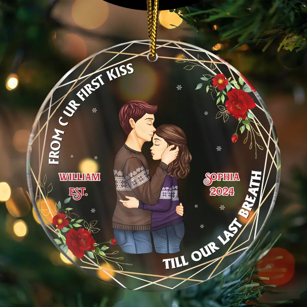 From Our First Kiss Till Our Last Breath - Christmas Couple Gift - Personalized Custom Circle Acrylic Ornament - Image 3