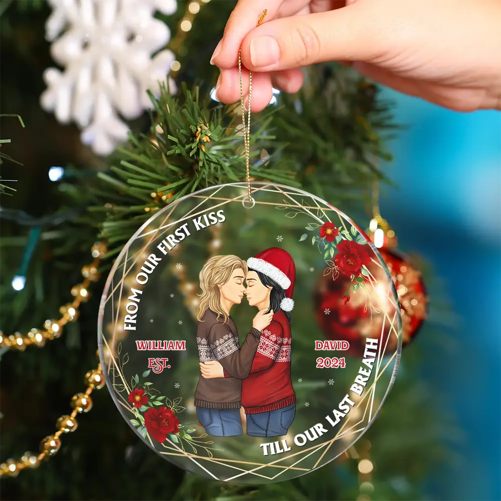 From Our First Kiss Till Our Last Breath - Christmas Couple Gift - Personalized Custom Circle Acrylic Ornament - Image 4