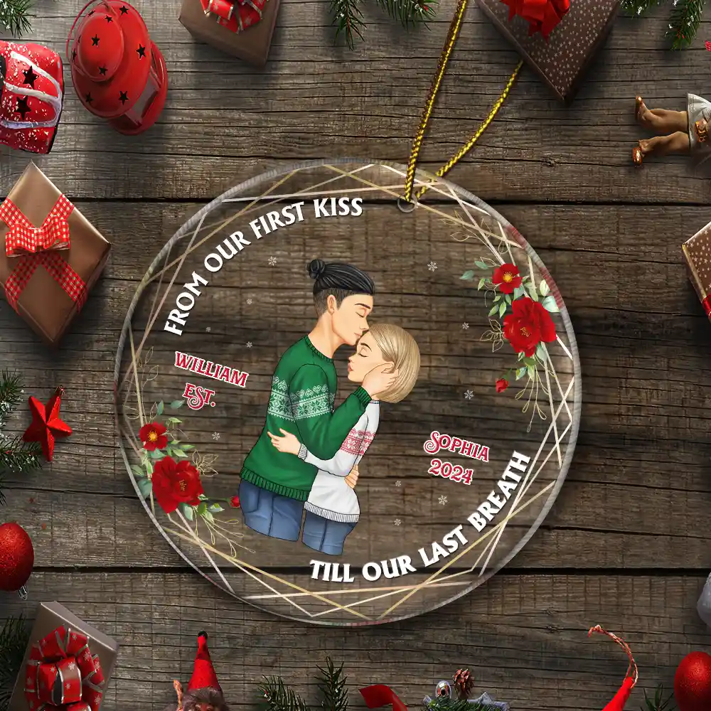 From Our First Kiss Till Our Last Breath - Christmas Couple Gift - Personalized Custom Circle Acrylic Ornament - Image 5