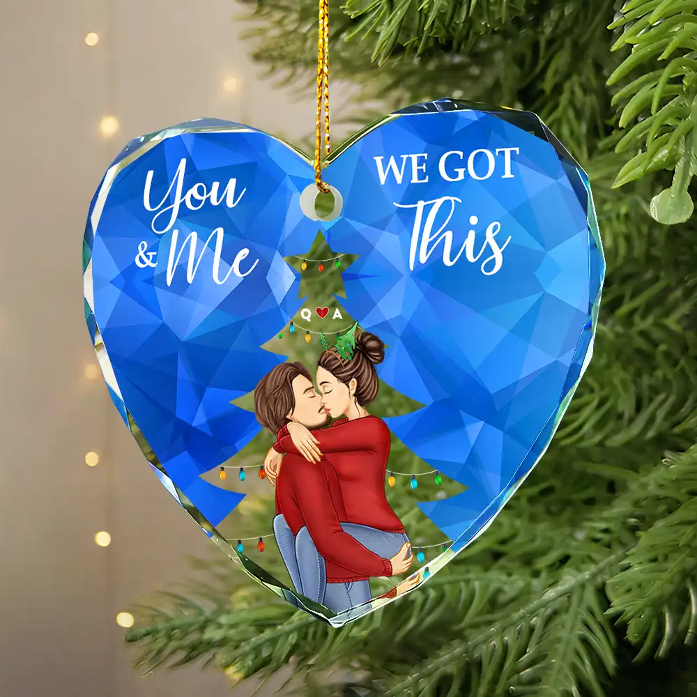 From Our First Kiss Till Our Last Breath Christmas Couple - Personalized Heart Shaped Glass Ornament - Image 2