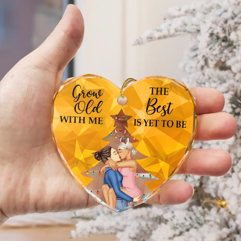 From Our First Kiss Till Our Last Breath Christmas Couple - Personalized Heart Shaped Glass Ornament - Image 3