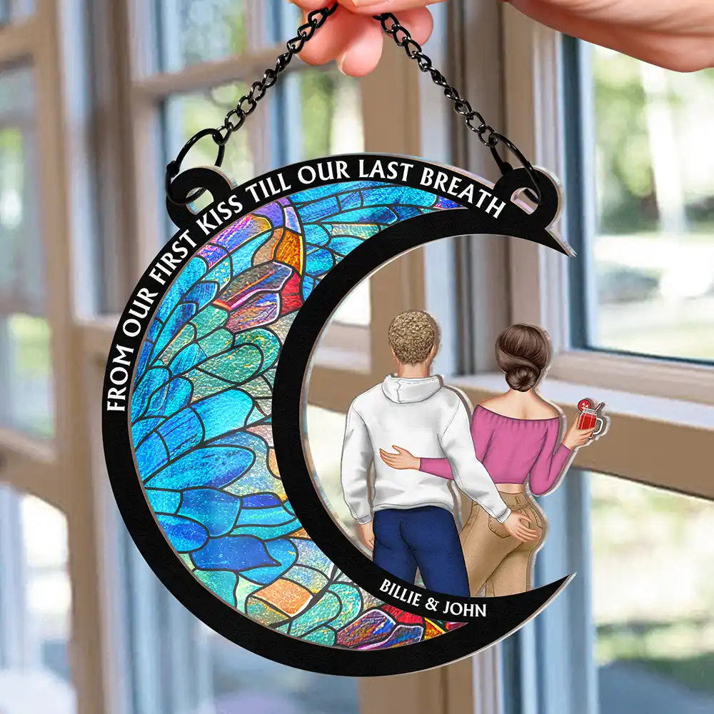 From Our First Kiss Till Our Last Breath Couple - Personalized Window Hanging Suncatcher Ornament - Image 2