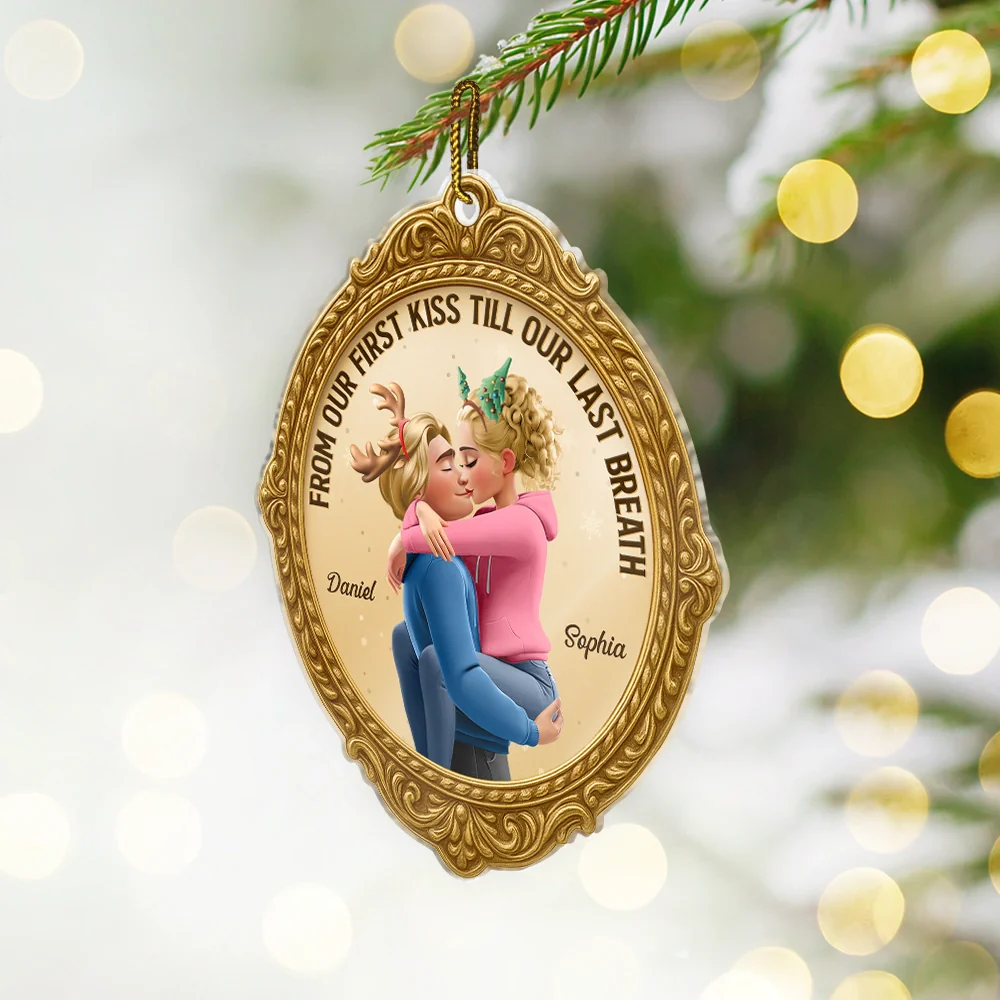 From Our First Kiss Till Our Last Breath Golden Frame 3D Effect - Personalized Custom Shaped Acrylic Ornament - Image 2