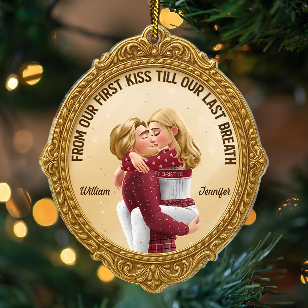 From Our First Kiss Till Our Last Breath Golden Frame 3D Effect - Personalized Custom Shaped Acrylic Ornament - Image 3