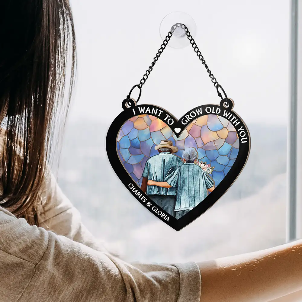 From Our First Kiss Till Our Last Breath Heart - Personalized Window Hanging Suncatcher Ornament - Image 4