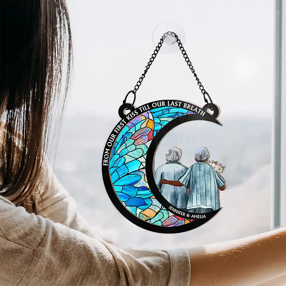 From Our First Kiss Till Our Last Breath - Personalized Window Hanging Suncatcher Ornament - Image 4
