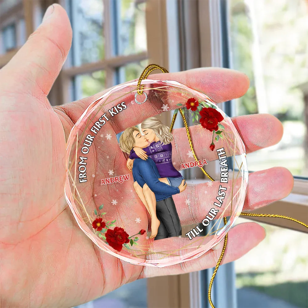 From Our First Kiss Till Our Last Breath Young Couples - Personalized Circle Glass Ornament - Image 4