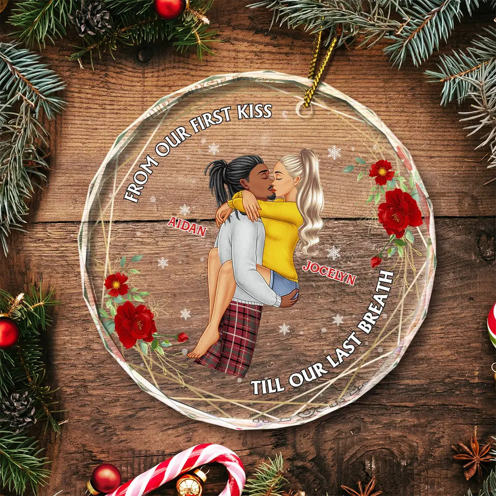From Our First Kiss Till Our Last Breath Young Couples - Personalized Circle Glass Ornament - Image 5