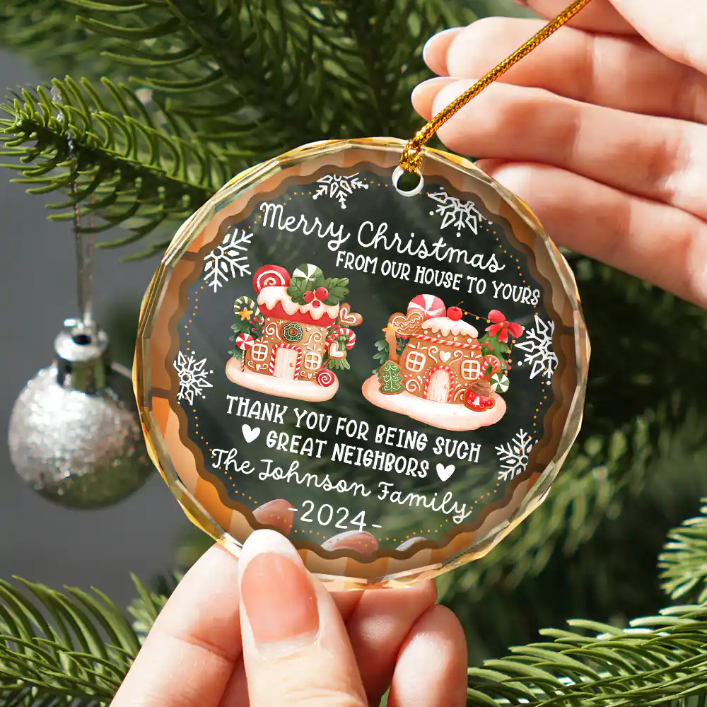 From Our House To Yours Thank You Great Neighbors - Personalized Circle Glass Ornament - Image 2