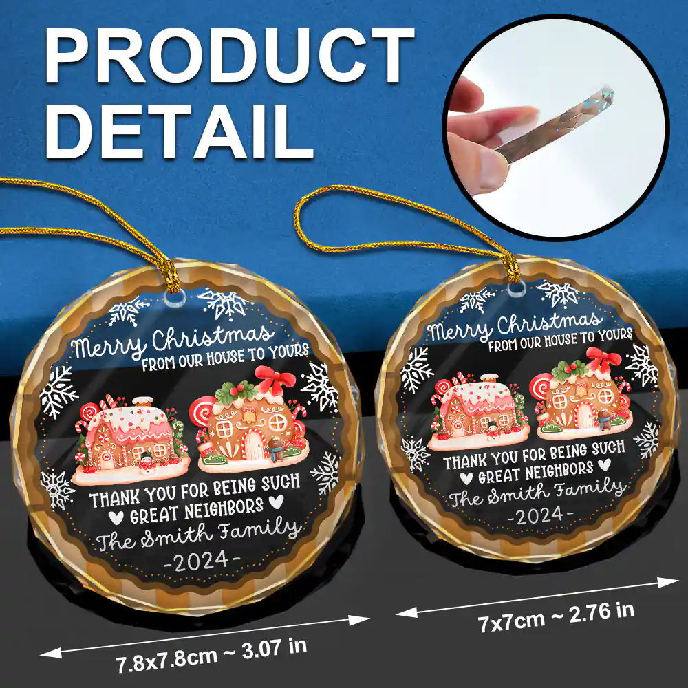 From Our House To Yours Thank You Great Neighbors - Personalized Circle Glass Ornament - Image 6