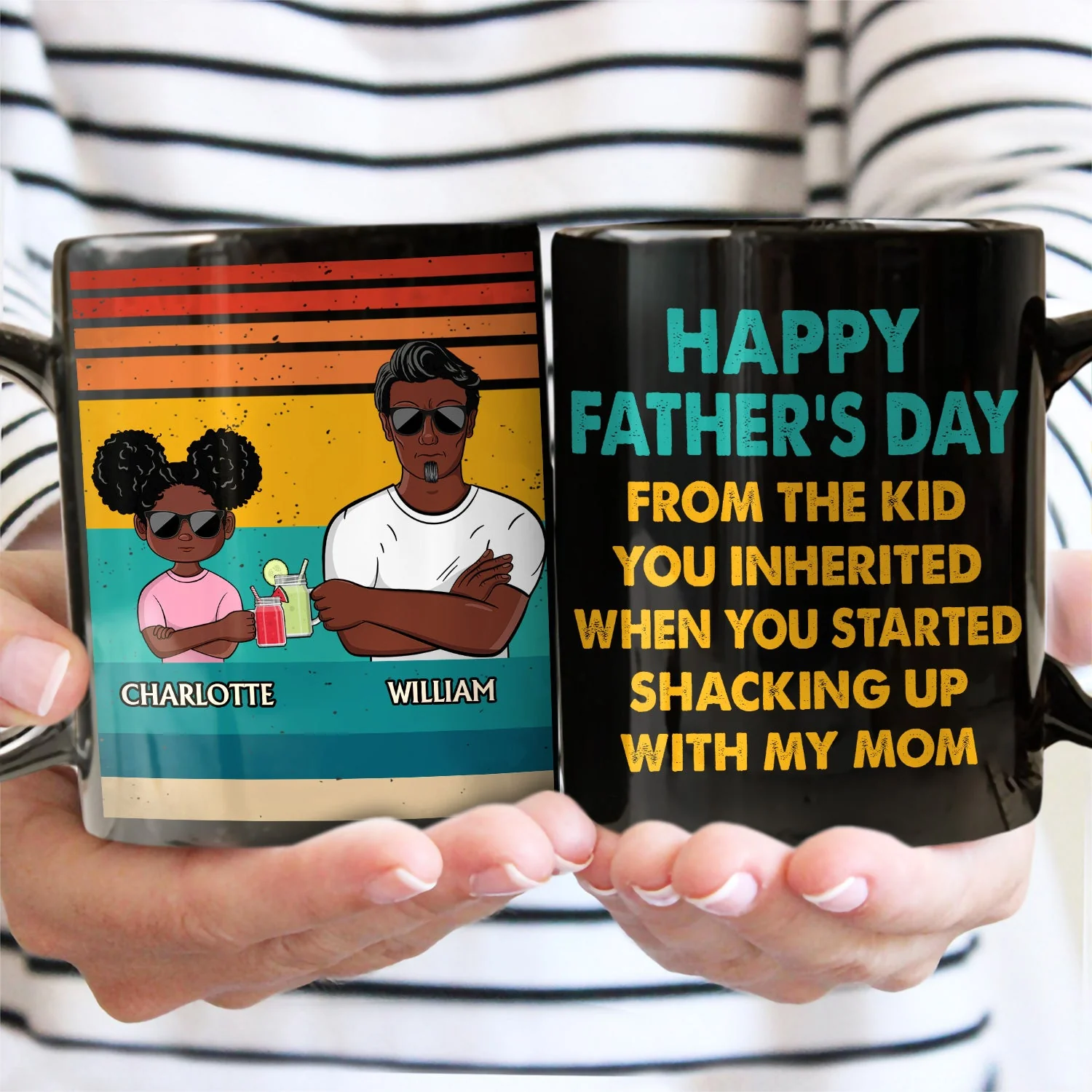 From The Kid You Inherited - Funny, Birthday Gift For Father, Husband - Personalized Custom Black Mug - Image 2