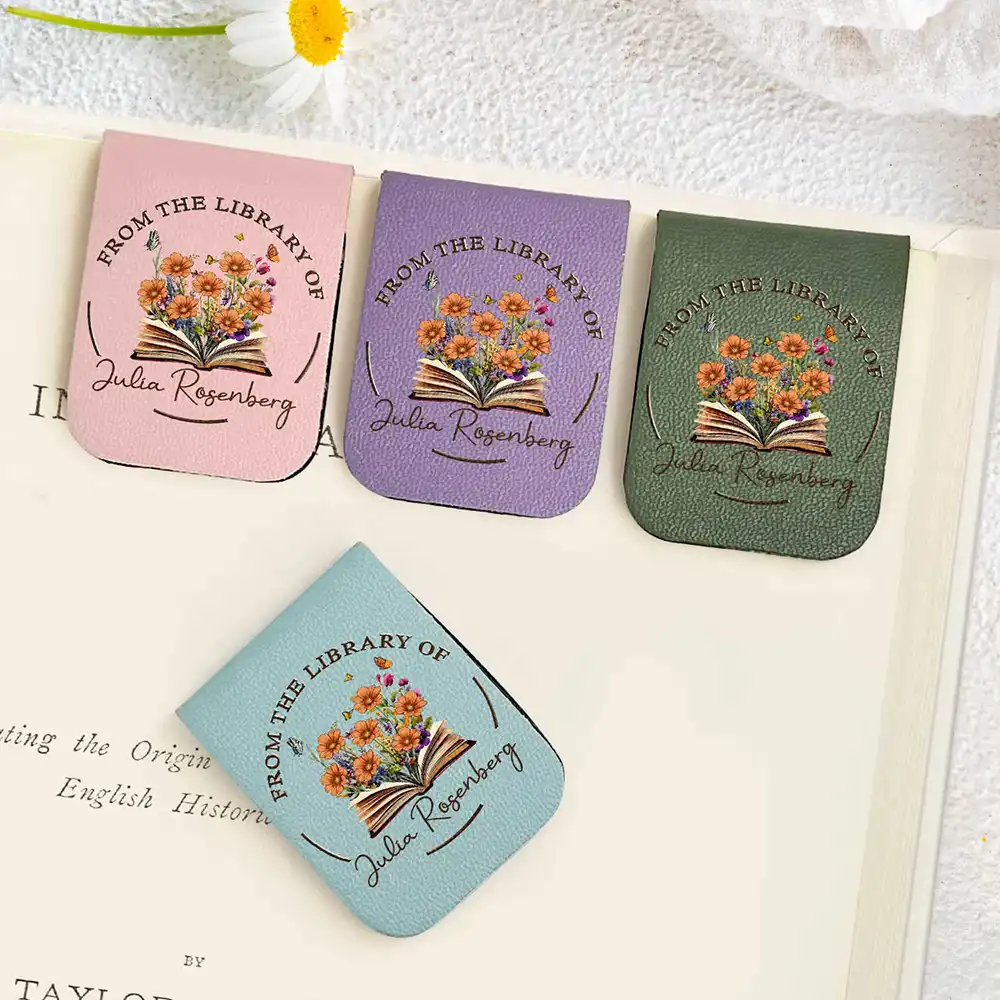 From The Library Of, Gift For Book Lovers - Personalized Leather Magnetic Bookmark