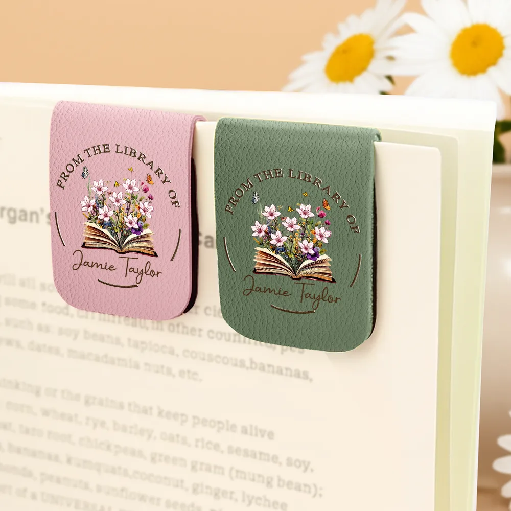 From The Library Of, Gift For Book Lovers - Personalized Leather Magnetic Bookmark - Image 4