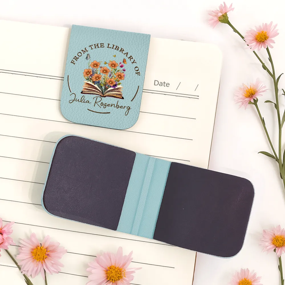 From The Library Of, Gift For Book Lovers - Personalized Leather Magnetic Bookmark - Image 5