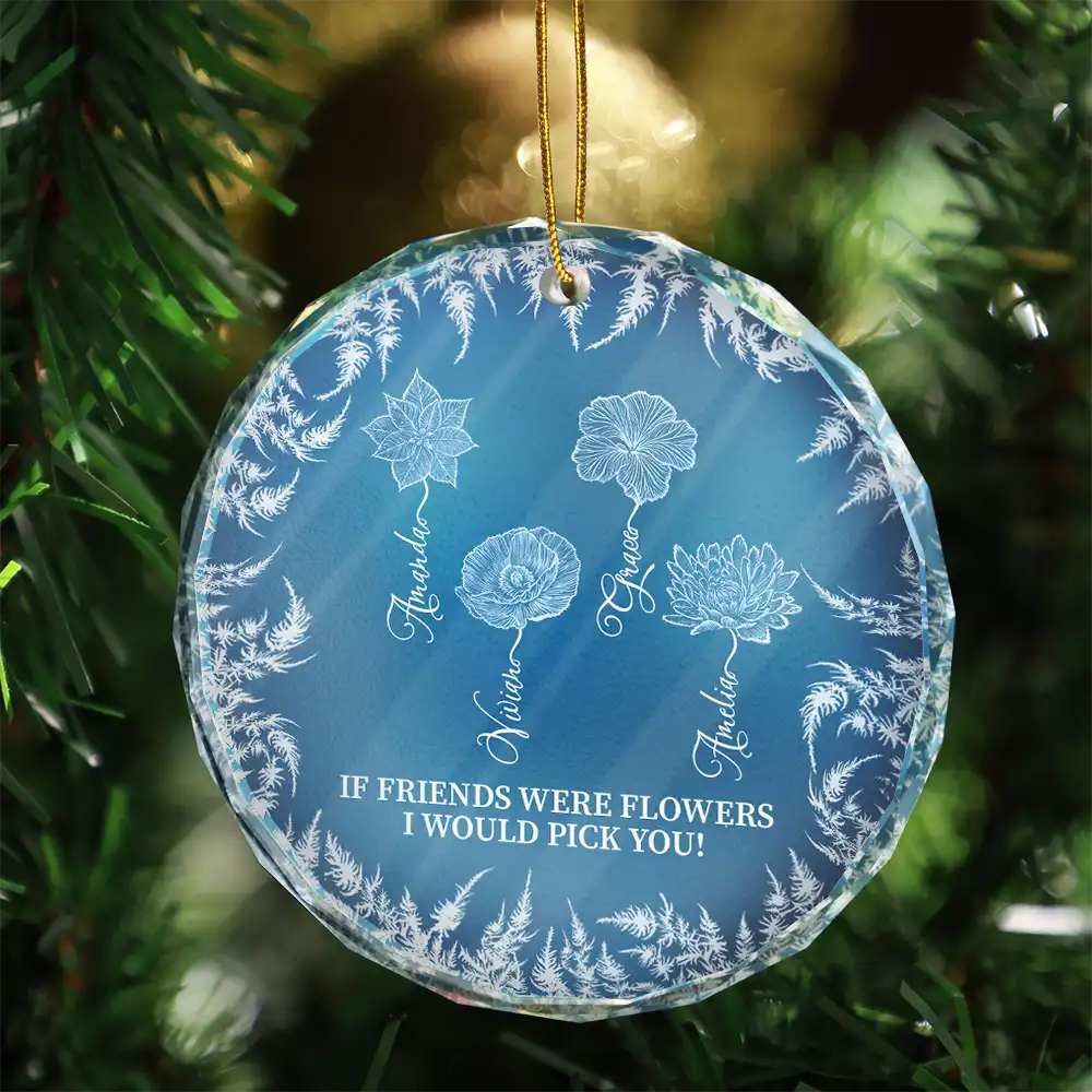 Frost Birth Flower Grow An Old Friend - Personalized Circle Glass Ornament - Image 3