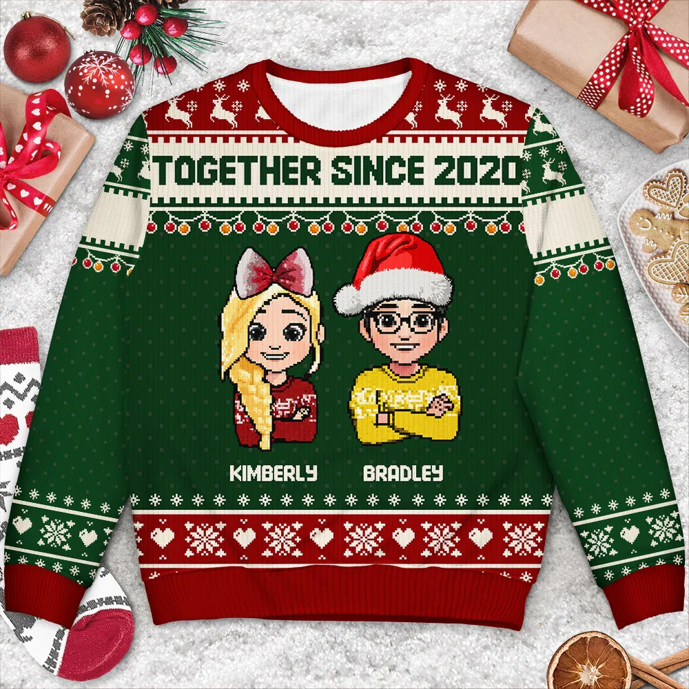 Fun Family Couple Pixel Art - Personalized Unisex Ugly Sweater - Image 3