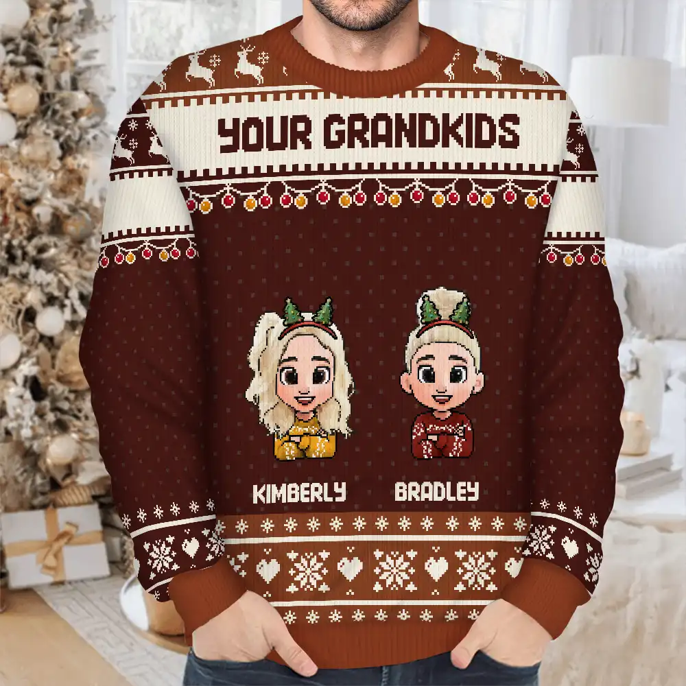 Fun Family Couple Pixel Art - Personalized Unisex Ugly Sweater - Image 4