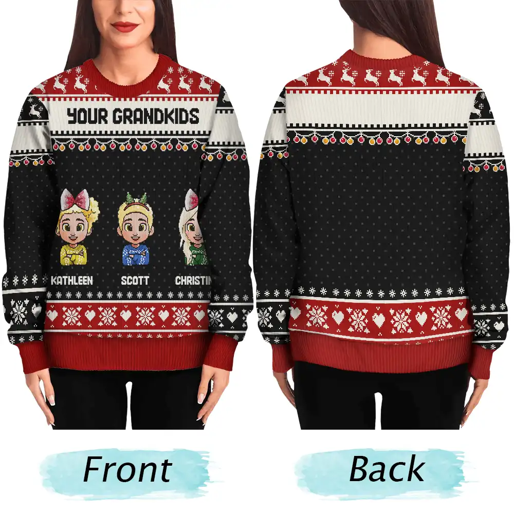 Fun Family Couple Pixel Art - Personalized Unisex Ugly Sweater - Image 5