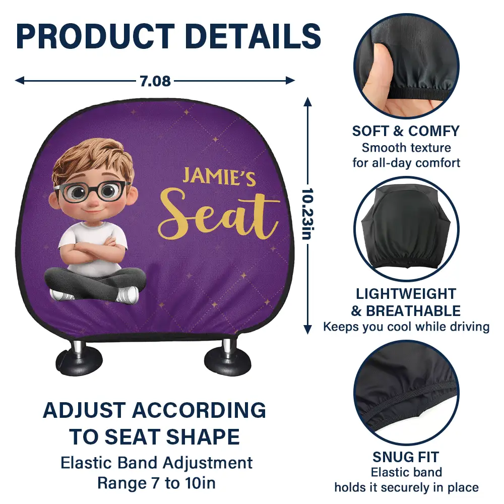 Fun Private Seat Family Couple 3D Effect - Personalized Car Headrest Covers - Image 4