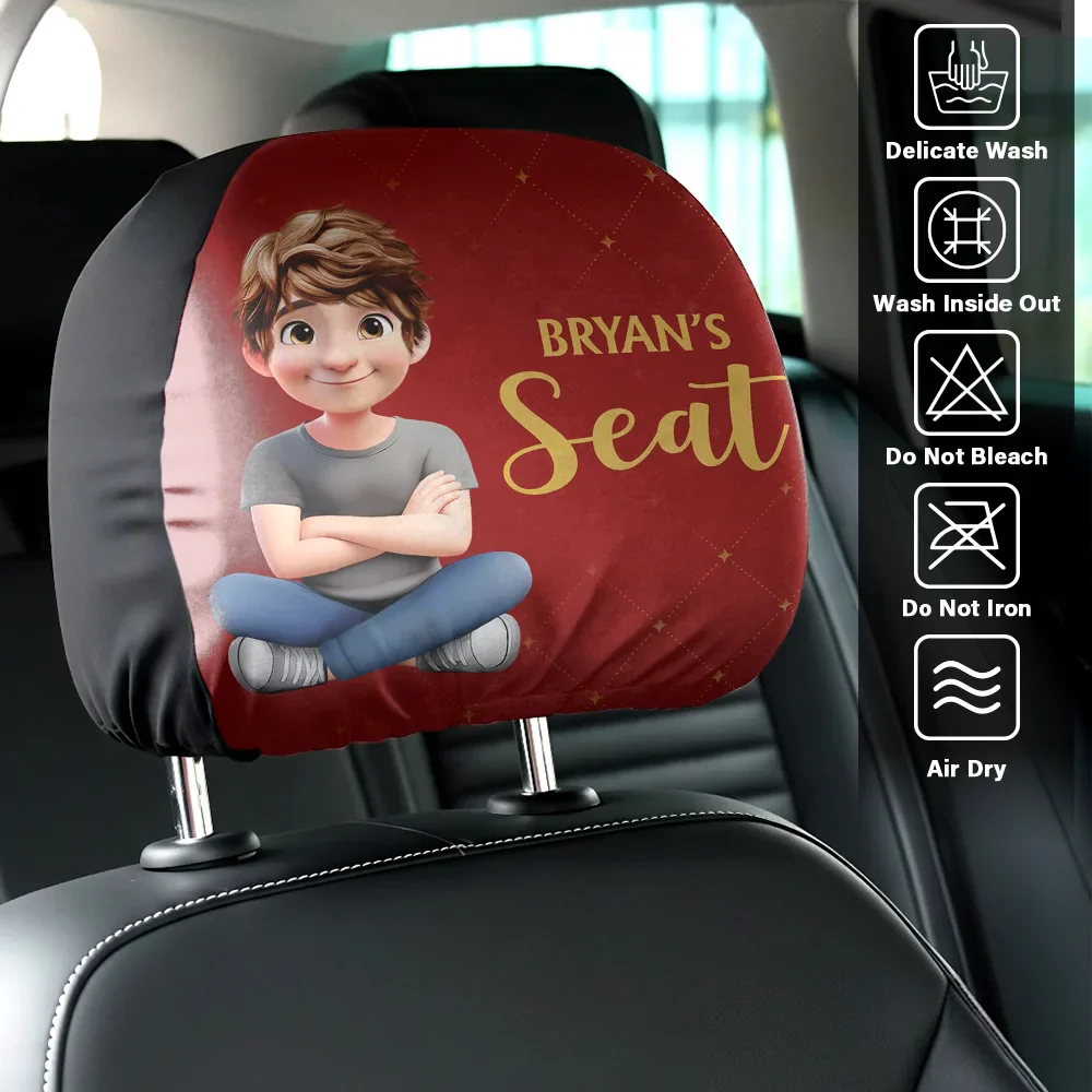 Fun Private Seat Family Couple 3D Effect - Personalized Car Headrest Covers - Image 6