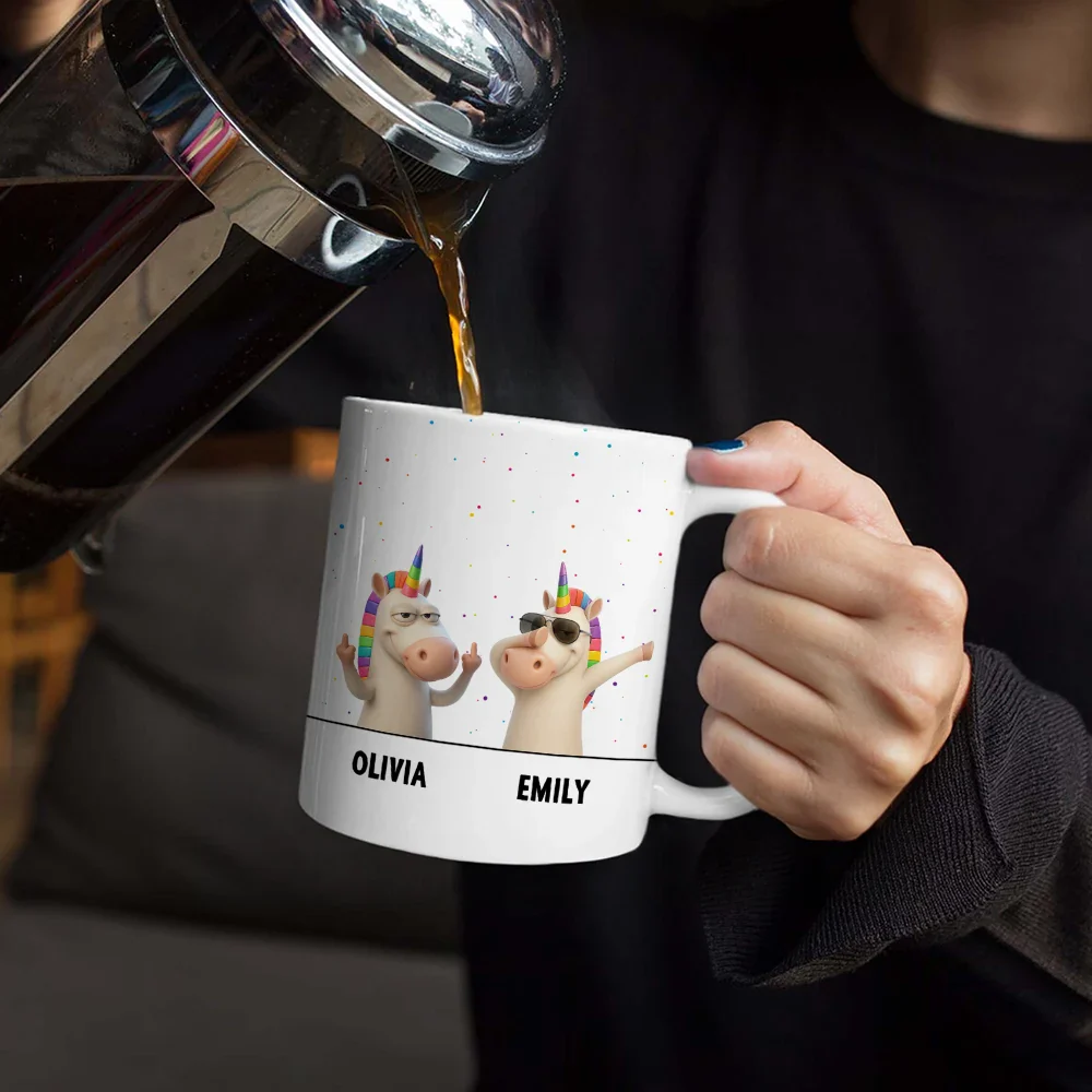 Funny Bestie Unicorn We're Full Of Sarcasm & Profanity - Personalized White Edge-to-Edge Mug - Image 4