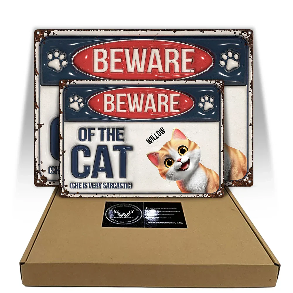 Funny Beware Of Dog Cat Friendly 3D Cartoon Pet - Personalized Classic Metal Signs - Image 2