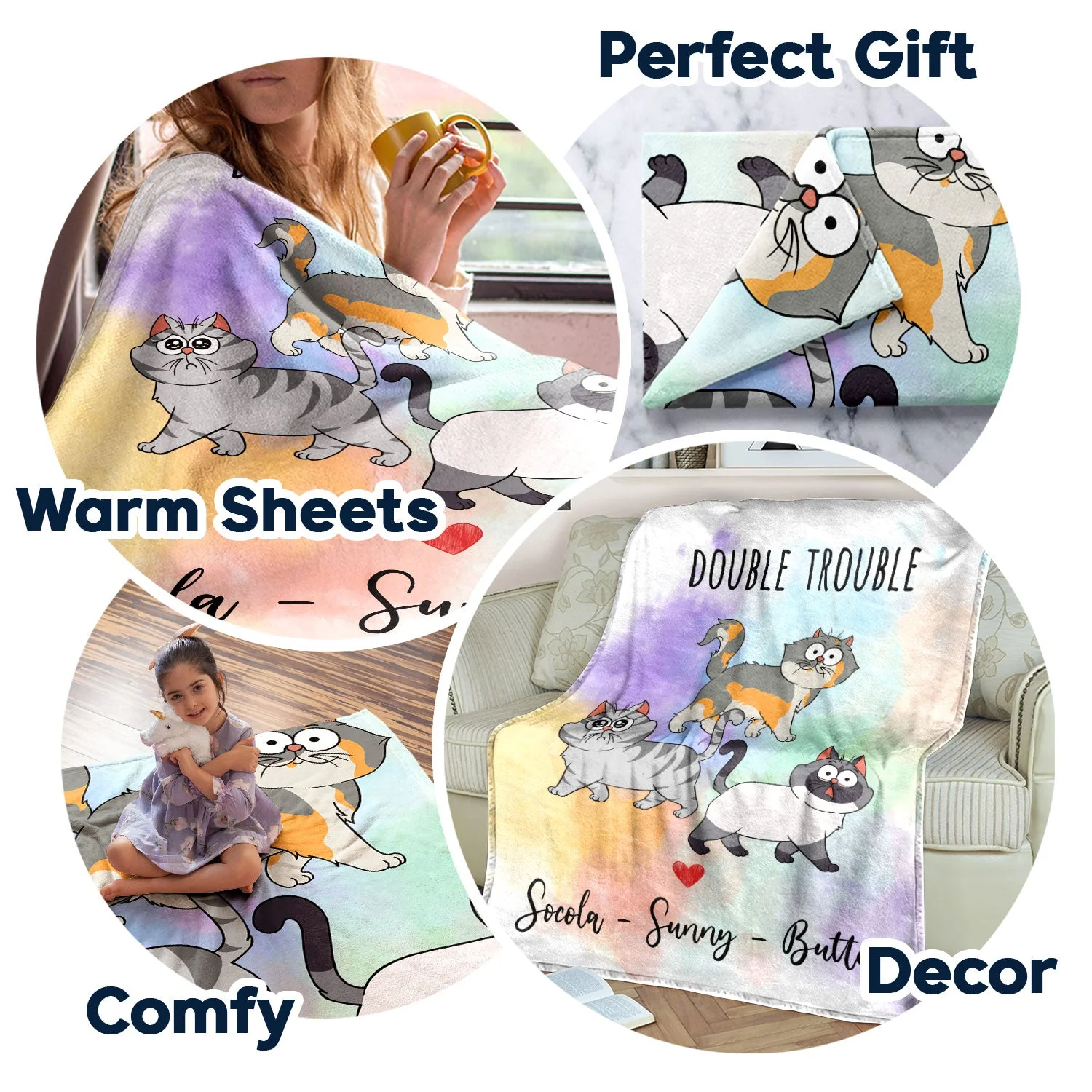 Funny Cartoon Cats Walking - Gift For Cat Lovers - Personalized Fleece Blanket - Image 5