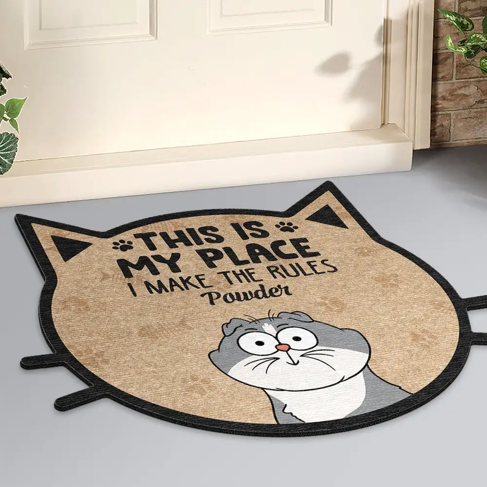 Funny Cartoon Cats We Make The Rules - Personalized Custom Shaped Doormat - Image 2