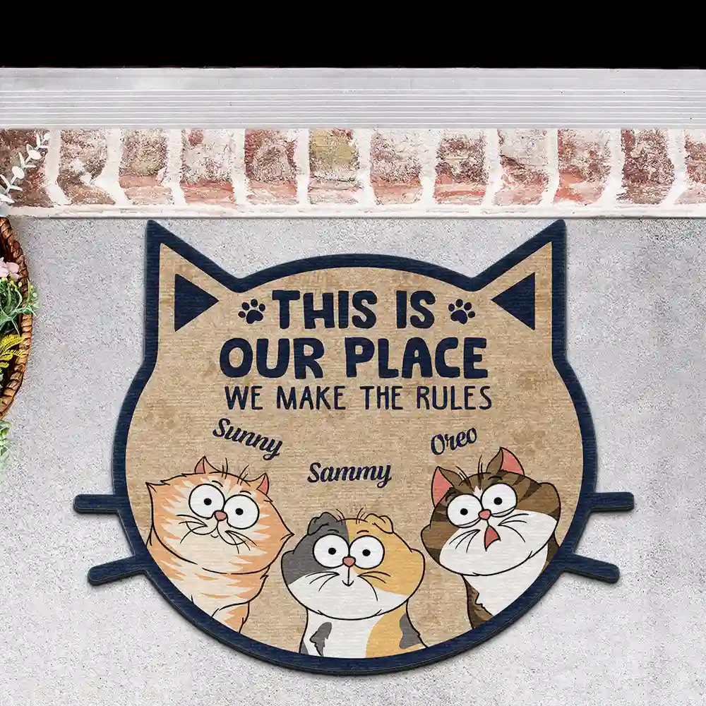 Funny Cartoon Cats We Make The Rules - Personalized Custom Shaped Doormat - Image 3