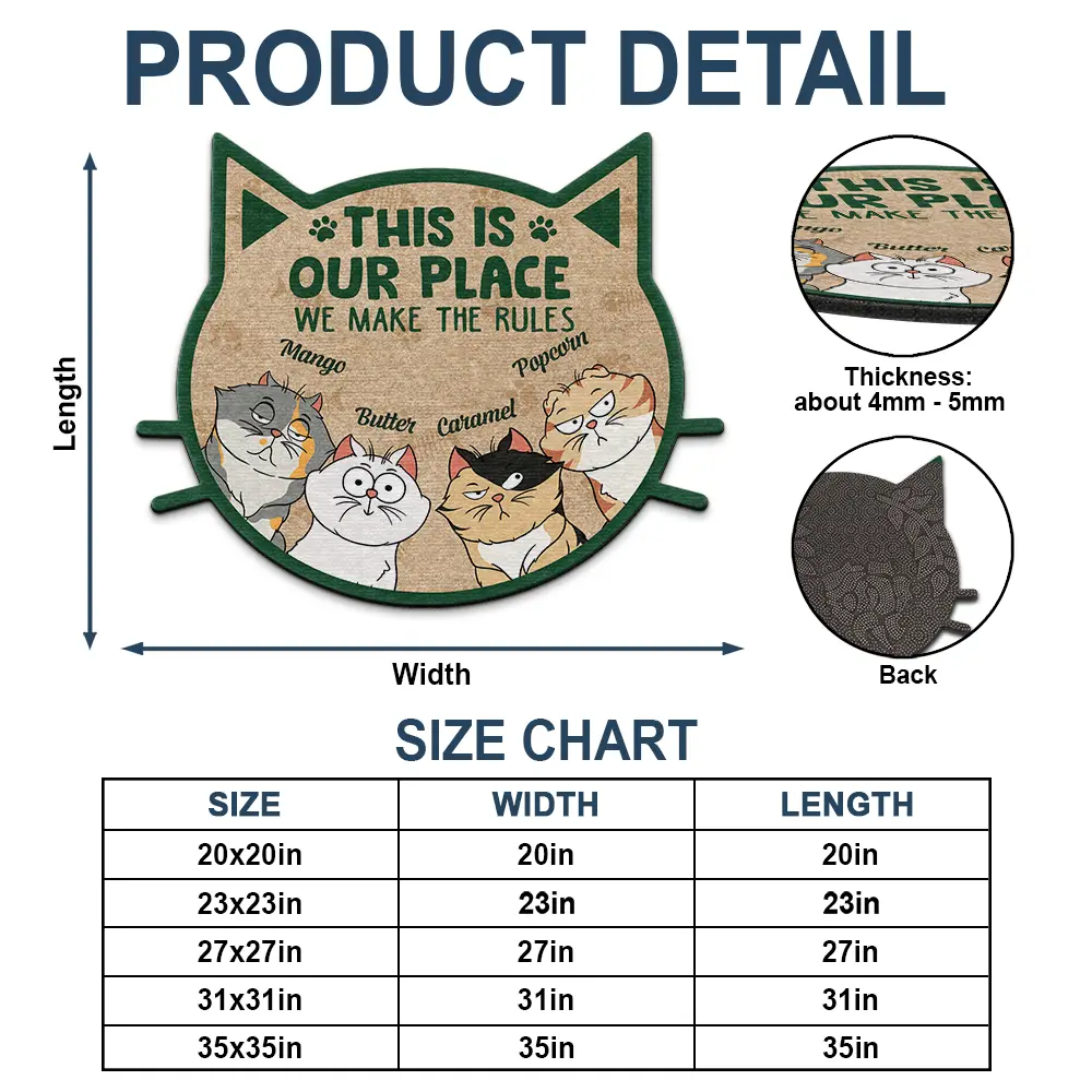 Funny Cartoon Cats We Make The Rules - Personalized Custom Shaped Doormat - Image 4