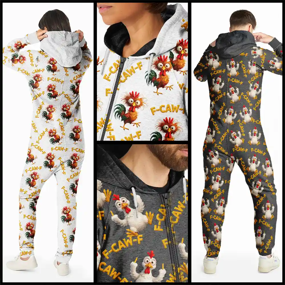 Funny Chicken Bird F Caw F - Personalized Overall Onesie Hooded Jumpsuit - Image 3