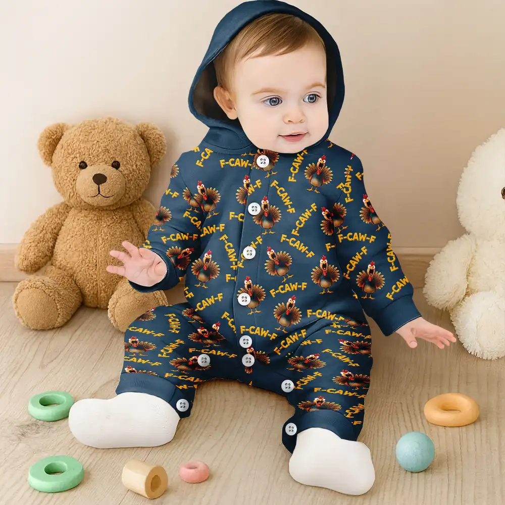 Funny Chicken Bird F Caw F - Personalized Overall Onesie Hooded Jumpsuit - Image 6