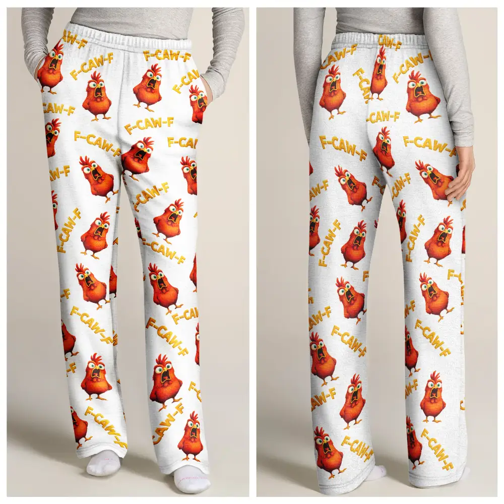 Funny Chicken Bird F Caw F - Personalized Pajama Pants - Image 3