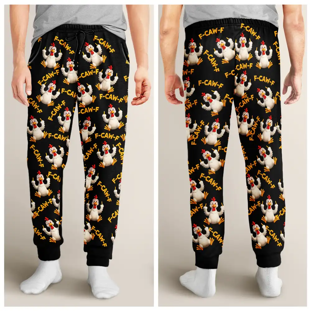 Funny Chicken Bird F Caw F - Personalized Pajama Pants - Image 4